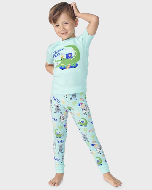 Boys Birthday Dino Alligator Snug Fit Cotton Pajamas - Gymmies