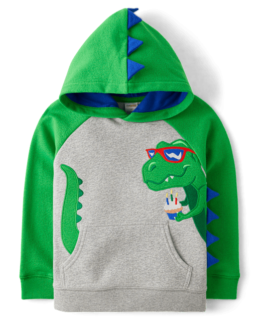 Boys Embroidered Dino Fleece Hoodie - Birthday Boutique