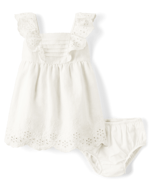 Baby Girls Mommy And Me Eyelet Dress - Linen