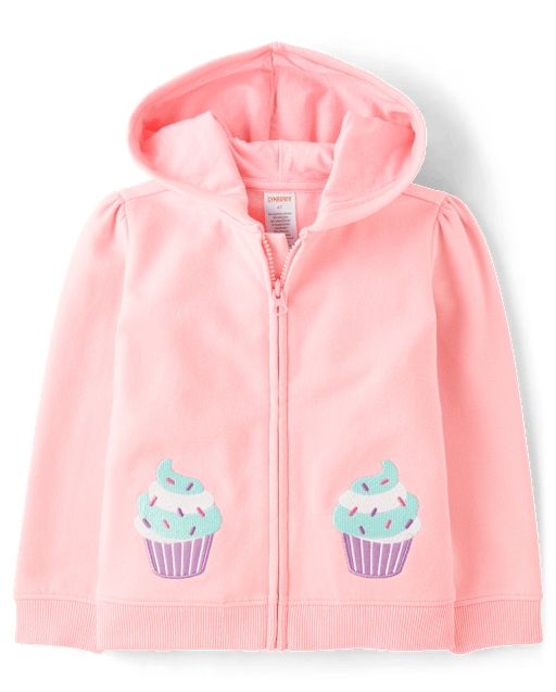 Girls Embroidered Cupcake Fleece Zip Up Hoodie - Birthday Boutique