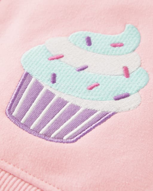 Girls Embroidered Cupcake Fleece Zip Up Hoodie - Birthday Boutique - view 2