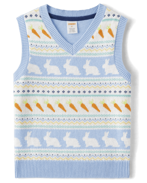 Chaleco estilo suéter con diseño de conejito en intarsia para niños - Celebraciones de primavera