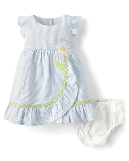 Baby Girls Embroidered Daisy Seersucker Ruffle Dress - Spring Celebrations