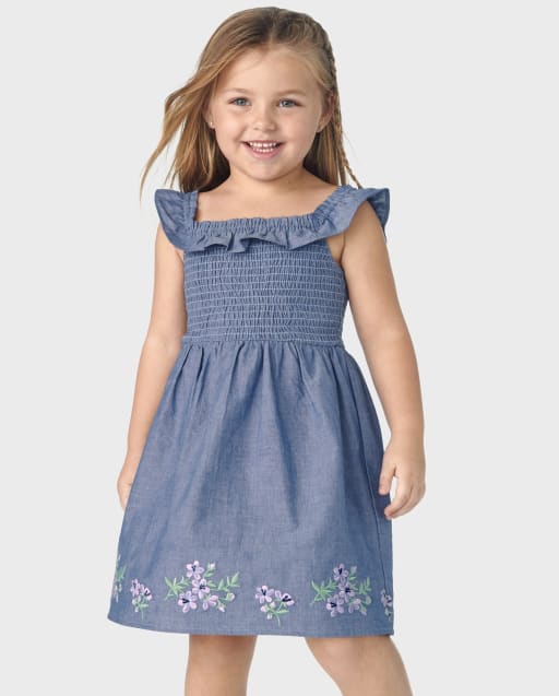 Girls Embroidered Floral Chambray Flutter Dress - Homegrown by Gymboree