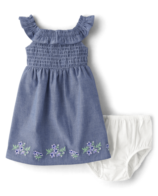 Baby Girls Embroidered Floral Chambray Flutter Dress - Homegrown by Gymboree