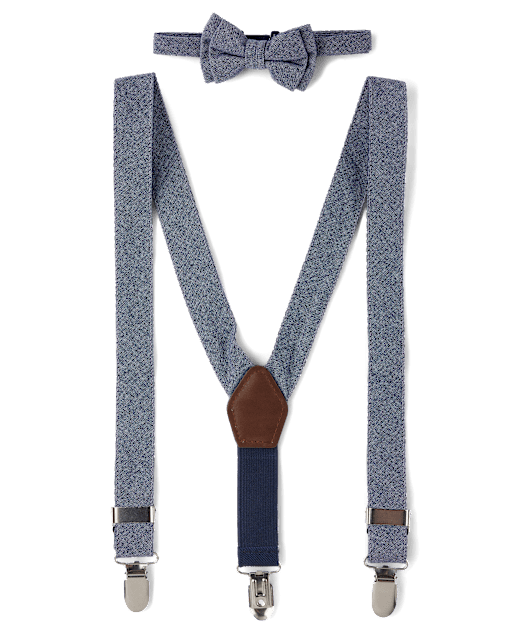 Boys Chambray Bow Tie And Suspenders 2-Piece Set - All Dressed Up