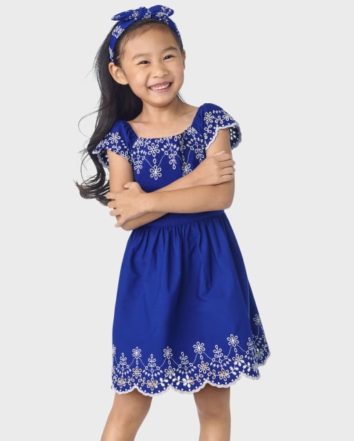 Girls Mommy And Me Eyelet Poplin Fit And Flare Dress - Blue Belle