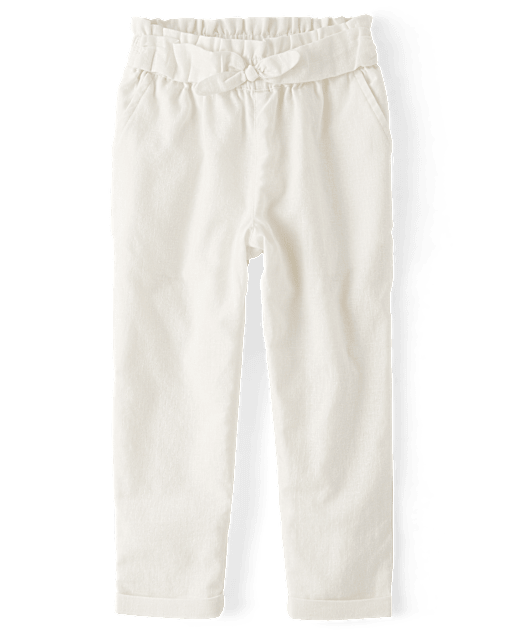 Girls Tie Linen-Blend Pull On Pants