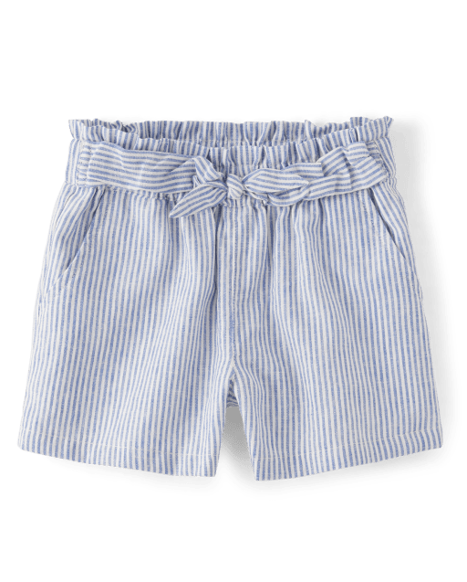 Girls Striped Tie Front Shorts - Linen