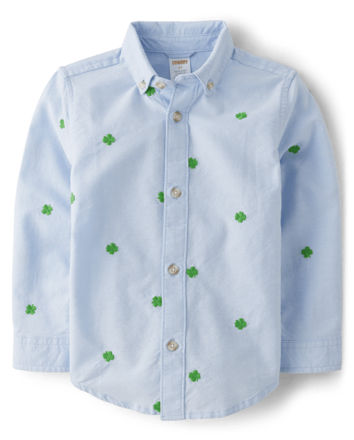 Boys Schiffli Shamrock Button Up Shirt - Little Leprechaun