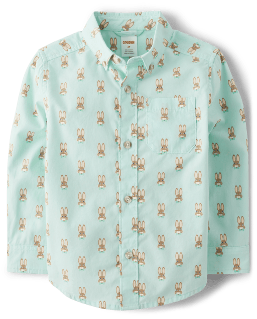 Chemise boutonnée en popeline lapin pour garçons - Signes du printemps