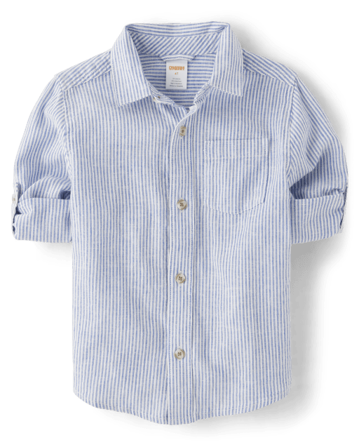 Kids Dad And Me Striped Linen-Blend Button Up Shirt