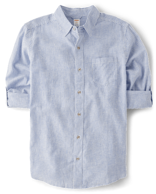 Mens Dad And Me Striped Linen-Blend Button Up Shirt