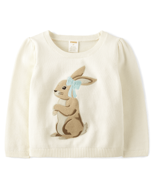 Girls Embroidered Bunny Sweater - Signs of Spring