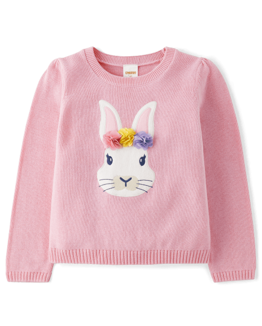 Girls Embroidered Bunny Sweater - Spring Celebrations