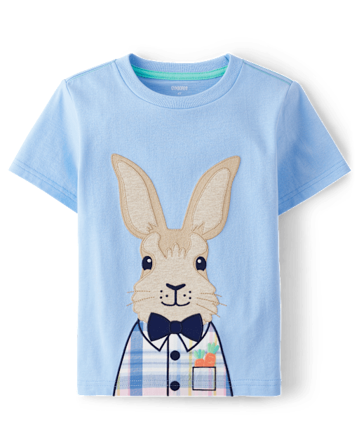 Boys Embroidered Bunny Top - Garden Party