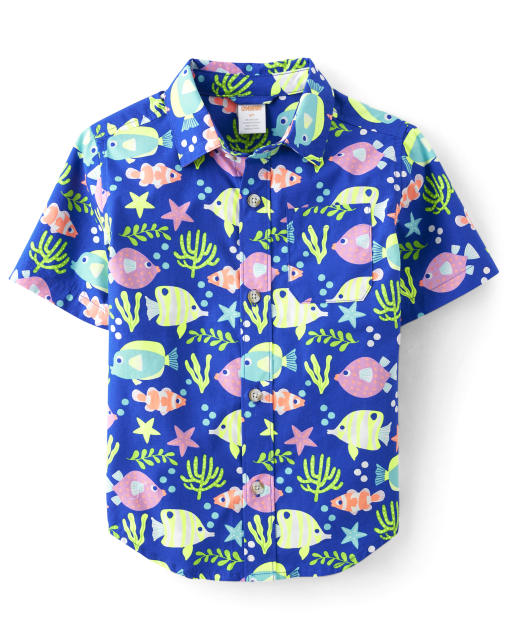 Boys Fish Button Up Shirt - Splish-Splash