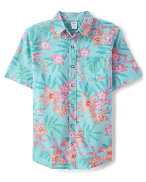 Mens Matching Family Tropical Button Up Shirt - Splish-Splash