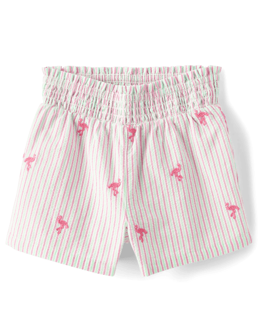 Girls Schiffli Flamingo Pull On Shorts - Seaside Palms