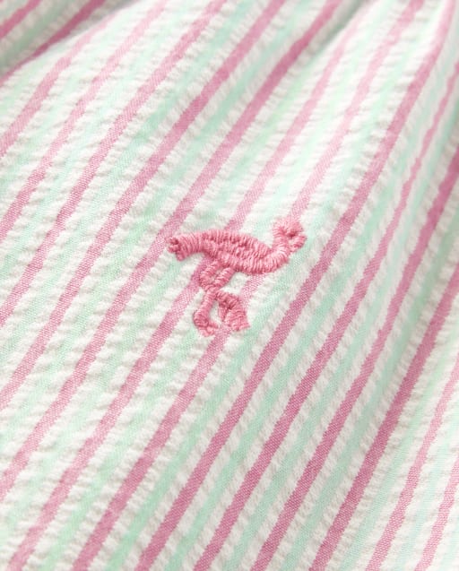 Boys Schiffli Flamingo Button Up Shirt - Seaside Palms - view 2
