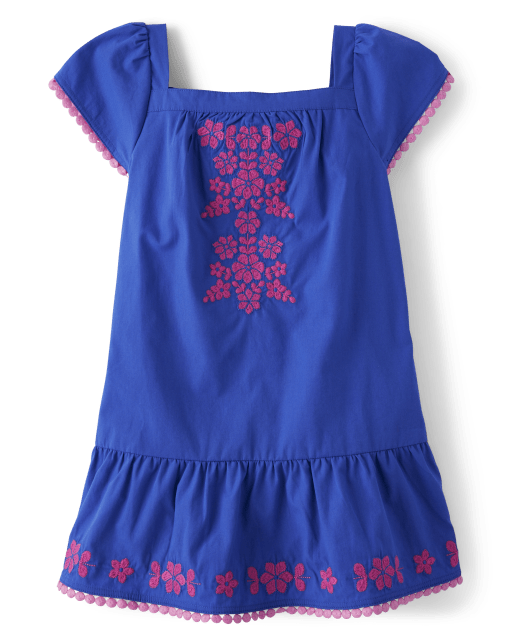Girls Embroidered Floral Ruffle Dress - Little Classics
