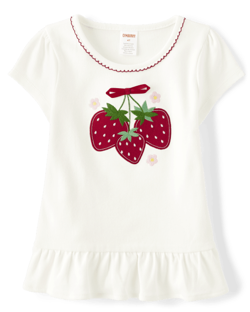Girls Embroidered Strawberry Peplum Top - Strawberry Sweetie