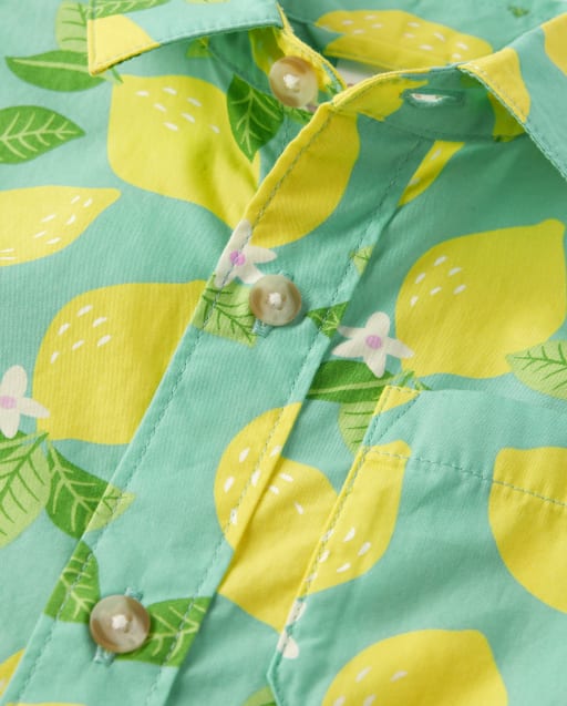Boys Lemon Poplin Button Up Shirt - Little Essentials - view 2