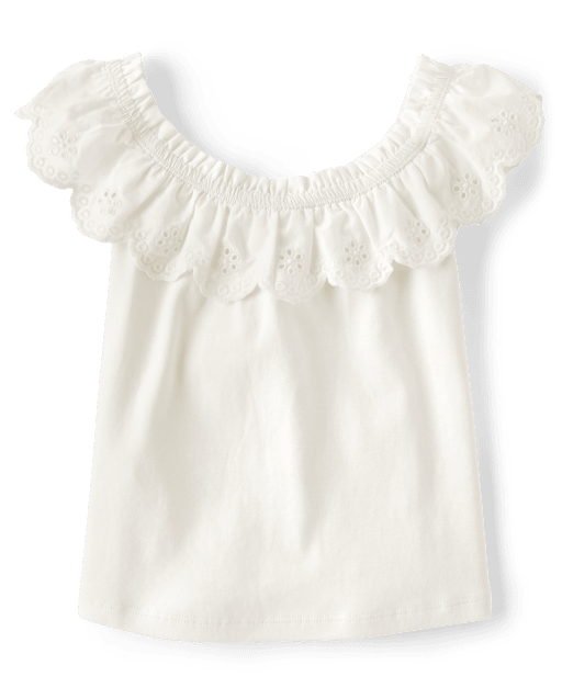 Girls Eyelet Ruffle Top - Little Essentials