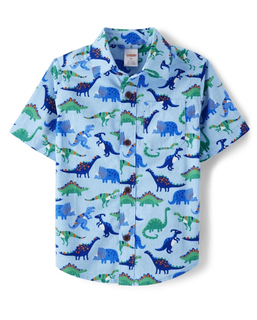 Boys Dino Button Up Shirt - Little Classics