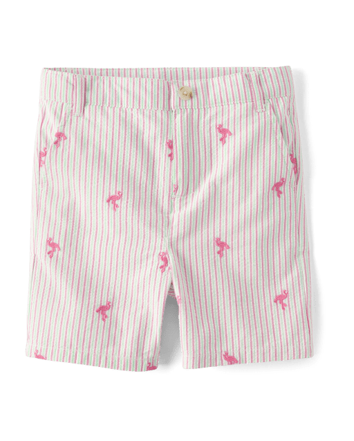 Boys Schiffli Flamingo Chino Shorts - Seaside Palms