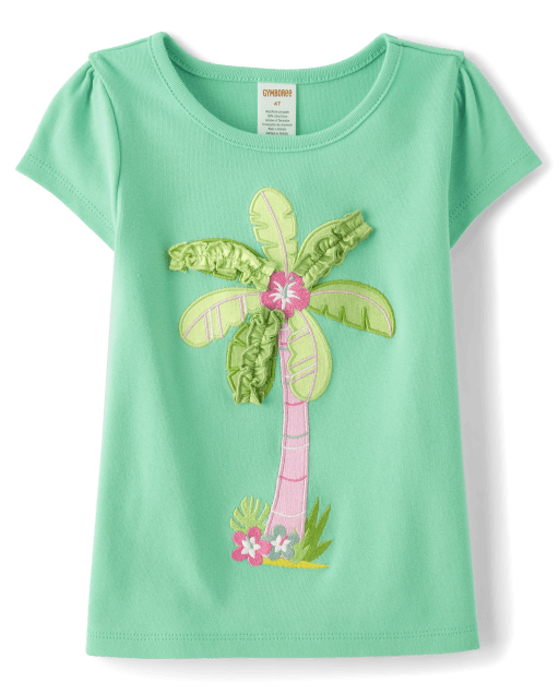 Girls Embroidered Palm Tree Top - Seaside Palms