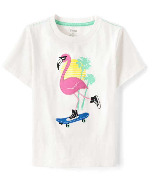 Boys Embroidered Flamingo Top - Seaside Palms