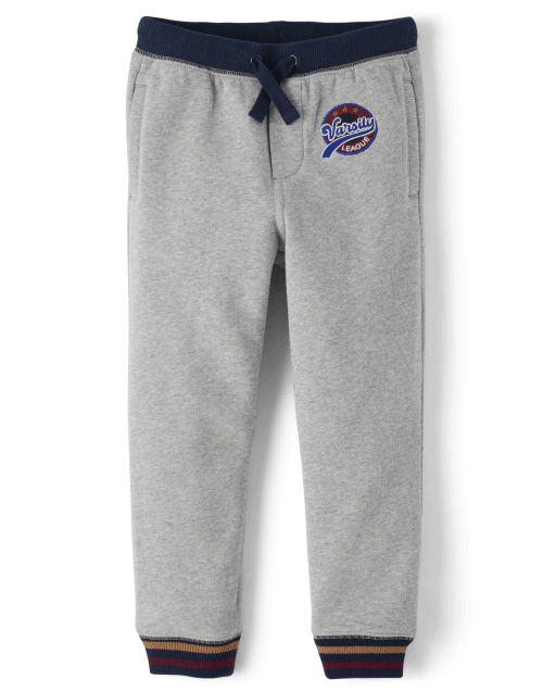 Boys Embroidered Varsity Patch Fleece Jogger Pants - Classroom Cutie - view 1