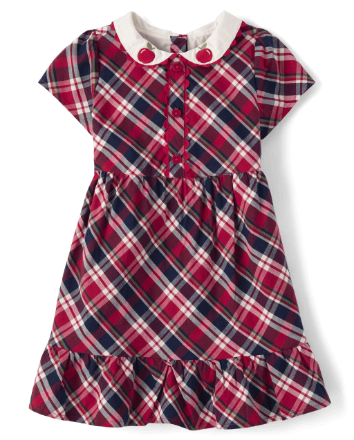 Girls Plaid Poplin Ruffle Dress - Classroom Cutie