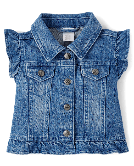 Girls Ruffle Denim Cropped Vest - Country Charm - view 1