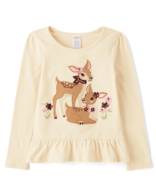 Girls Embroidered Deer Peplum Top - Country Charm - view 1