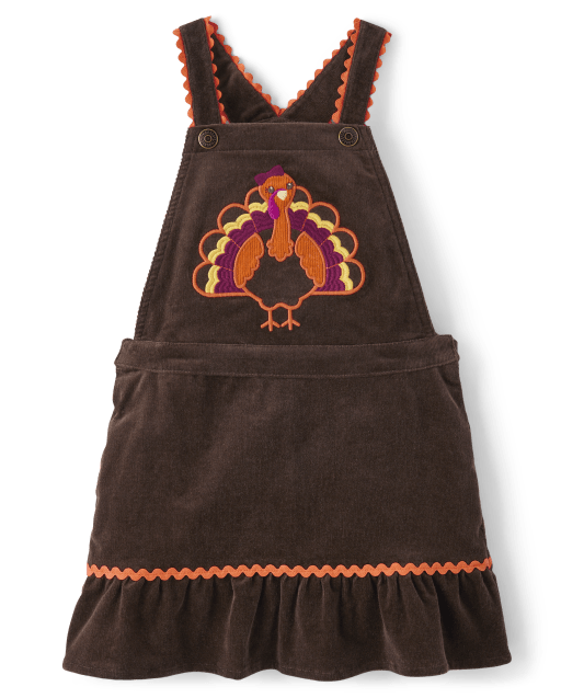 Girls Embroidered Turkey Ruffle Skirtall - Autumn Adventures