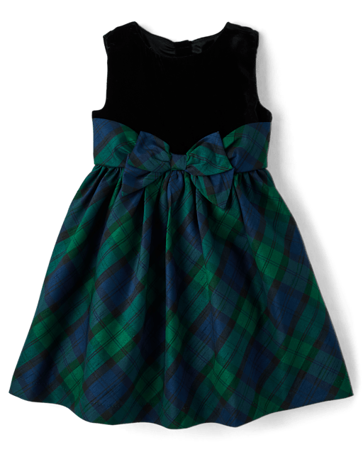 Girls Plaid Velvet Fit And Flare Dress - All Dressed Up