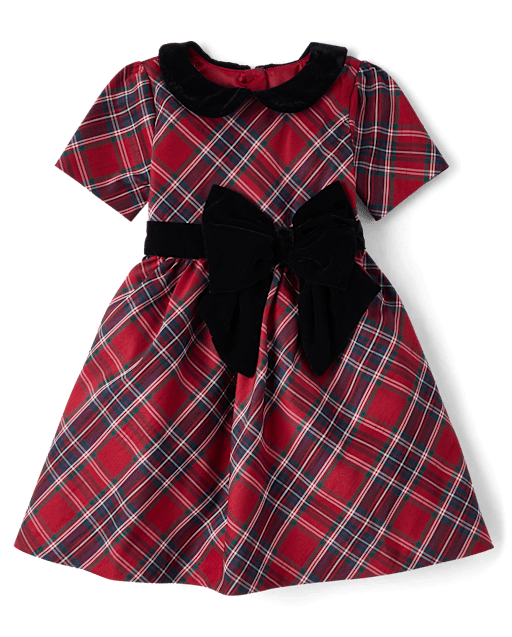 Girls Plaid Bow Fit And Flare Dress - All Dressed Up - view 2