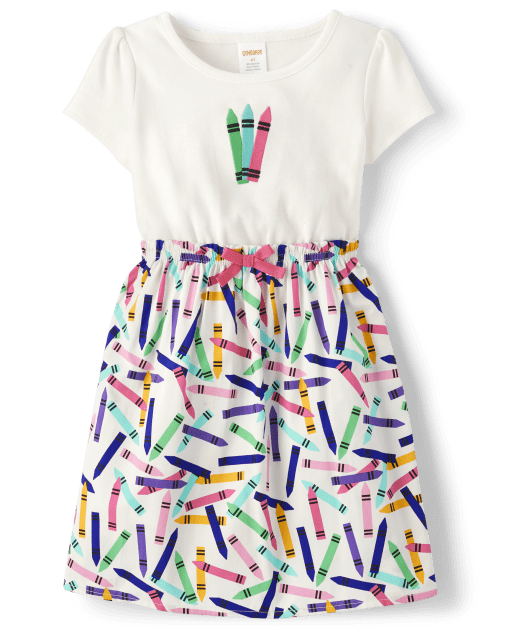 Girls Embroidered Crayon Fit And Flare Dress - Classroom Cutie