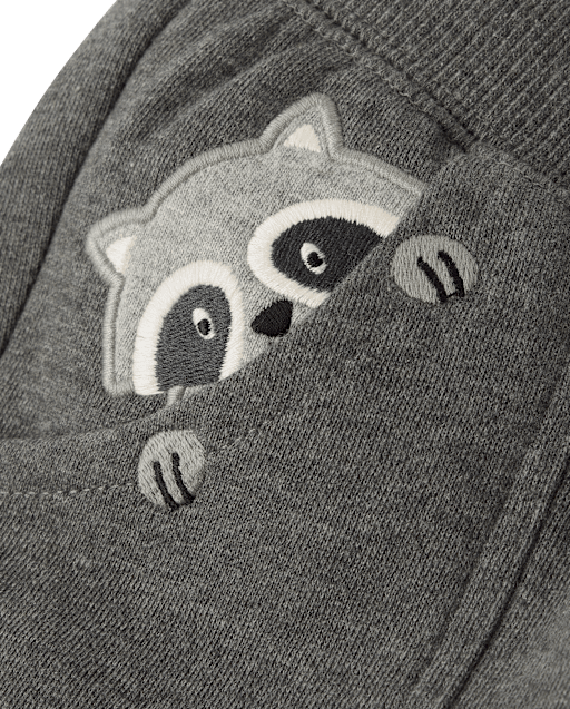 Boys Embroidered Raccoon Fleece Jogger Pants - Country Charm - view 2