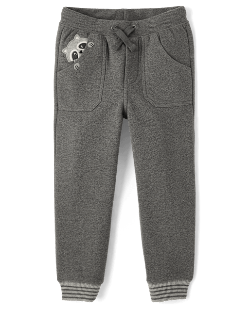 Boys Embroidered Raccoon Fleece Jogger Pants - Country Charm