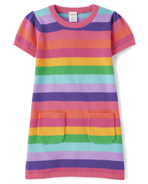 Girls Rainbow Striped Sweater Dress - Classroom Cutie - view 1