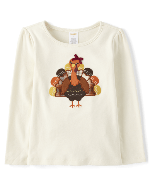Girls Embroidered Turkey Top - Autumn Adventures