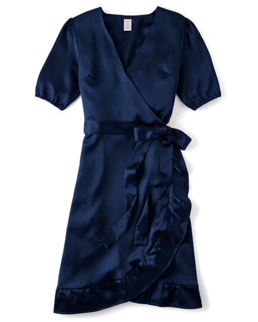 Womens Mommy And Me Ruffle Wrap Dress - Royal Christmas