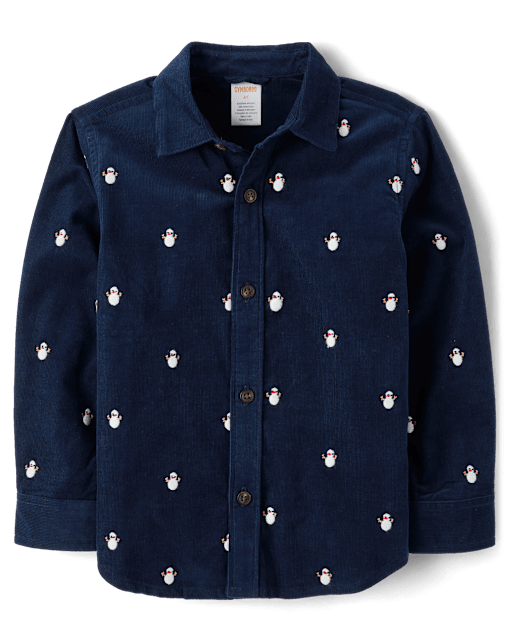 Boys Schiffli Snow Man Corduroy Button Up Shirt - Royal Christmas - lbl_product_image_view_2