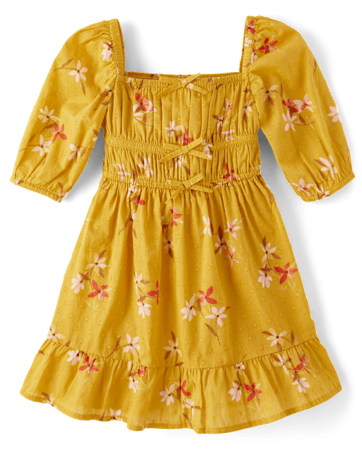 Girls Floral Bow Ruffle Dress - Country Charm
