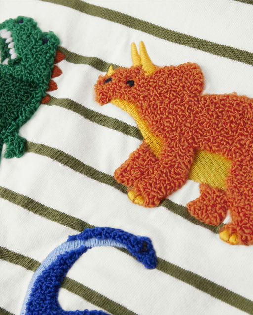 Boys Striped Embroidered Dino Top - Classroom Cutie - view 2