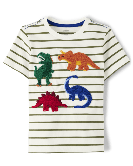 Boys Striped Embroidered Dino Top - Classroom Cutie - view 1