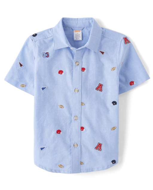 Boys Embroidered Varsity Oxford Button Up Shirt - Classroom Cutie